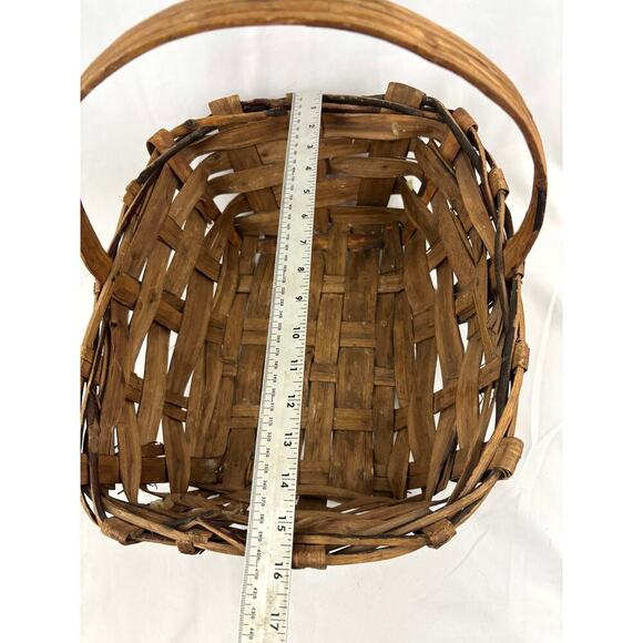 Primitive Split Oak Farmhouse Gathering Woven Basket Made in Italy 16"x13"x13" - Picture 4 of 12